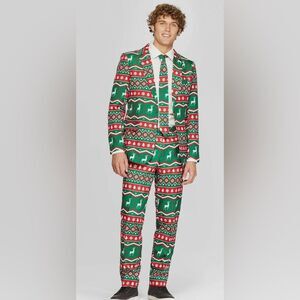 Suitmeister Christmas Green Nordic Suit Pants Blazer & Tie Mens Xlarge